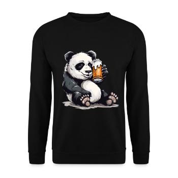 Cute Panda Drinking Beer 2 - Unisex Pullover - Schwarz - Vorne - Alina (178cm) & Michal (187cm)