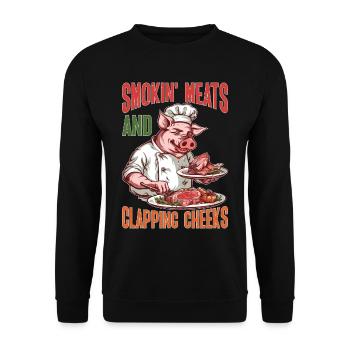 Smokin' Meats And Clapping Cheeks - Unisex Pullover - Schwarz - Vorne - Alina (178cm) & Michal (187cm)
