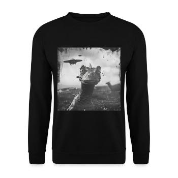 Dragon Selfie with UFO Weird 50s Photo 2 - Unisex Pullover - Schwarz - Vorne - Alina (178cm) & Michal (187cm)