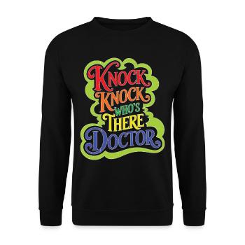 Knock Knock Who's There Doctor 49 - Unisex Pullover - Schwarz - Vorne - Alina (178cm) & Michal (187cm)
