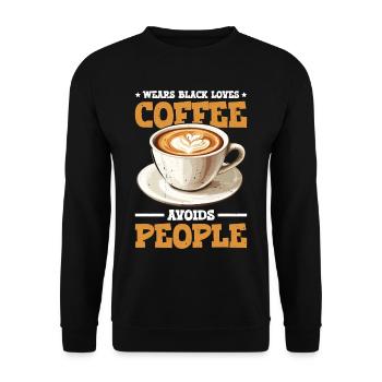 Wears Black Loves Coffee Avoids People 2 - Unisex Pullover - Schwarz - Vorne - Alina (178cm) & Michal (187cm)