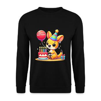 Kangaroo Kid Celebrating Birthday - Unisex Pullover - Schwarz - Vorne - Alina (178cm) & Michal (187cm)