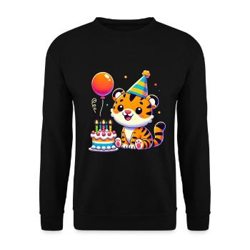 Tiger Kid Celebrating Birthday - Unisex Pullover - Schwarz - Vorne - Alina (178cm) & Michal (187cm)