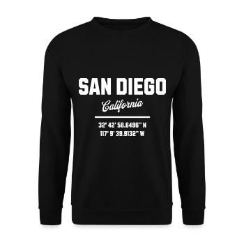 Koordinaten Von San Diego Kalifornien - Unisex Pullover - Schwarz - Vorne - Alina (178cm) & Michal (187cm)