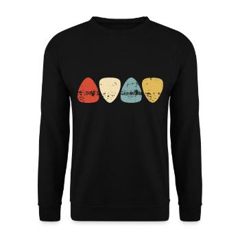 Gitarre - Bass - Plektrum - Vintage Retrocolor - Unisex Pullover - Schwarz - Vorne - Alina (178cm) & Michal (187cm)