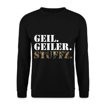 Geil. Geiler. StUffz. Bundeswehr Soldat - Unisex Pullover - Schwarz - Vorne - Alina (178cm) & Michal (187cm)