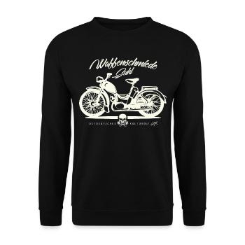 Simson SR2 - DDR Ostalgie Kultmoped - Unisex Pullover - Schwarz - Vorne - Alina (178cm) & Michal (187cm)