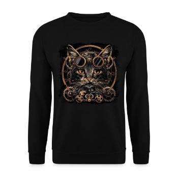 Steampunk Katze - Unisex Pullover - Schwarz - Vorne - Alina (178cm) & Michal (187cm)
