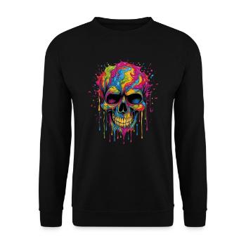 Bunter Popart Schädel - Unisex Pullover - Schwarz - Vorne - Alina (178cm) & Michal (187cm)