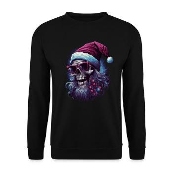 Schädel mit Weihnachtsmütze - Unisex Pullover - Schwarz - Vorne - Alina (178cm) & Michal (187cm)