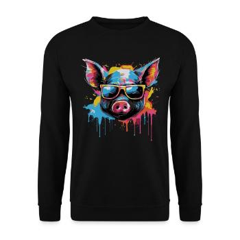 Funny piglet with sunglasses - Unisex Sweatshirt - black - Front - Alina (178cm) & Michal (187cm)