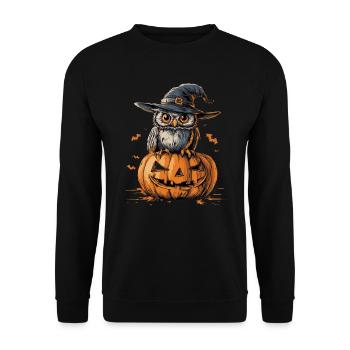 Lustige Halloween Eule - Unisex Pullover - Schwarz - Vorne - Alina (178cm) & Michal (187cm)