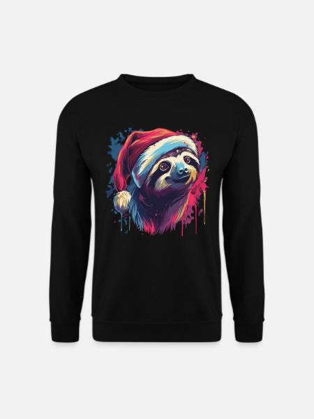 Faultier feiert Weihnachten - Unisex Pullover - Schwarz