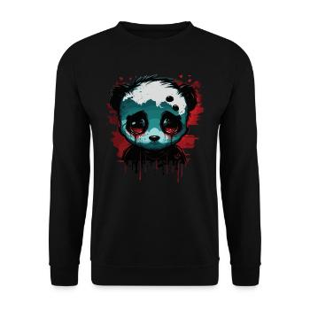 Trauriger niedlicher Panda - Unisex Pullover - Schwarz - Vorne - Alina (178cm) & Michal (187cm)