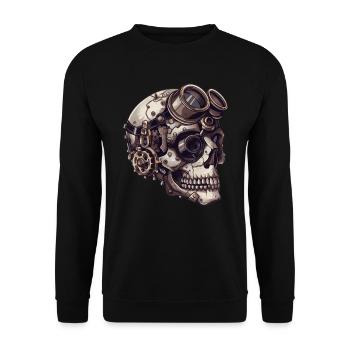 Dieselpunk Zombie Totenkopf - Unisex Pullover - Schwarz - Vorne - Alina (178cm) & Michal (187cm)