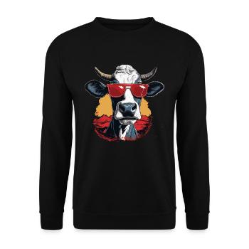 A cow with sunglasses in the mountains - Unisex Sweatshirt - black - Front - Alina (178cm) & Michal (187cm)