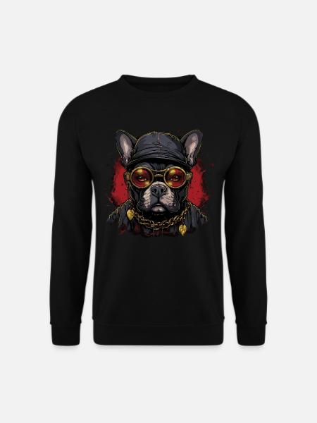 Französische Bulldogge mit Sonnenbrille - Unisex Pullover - Schwarz