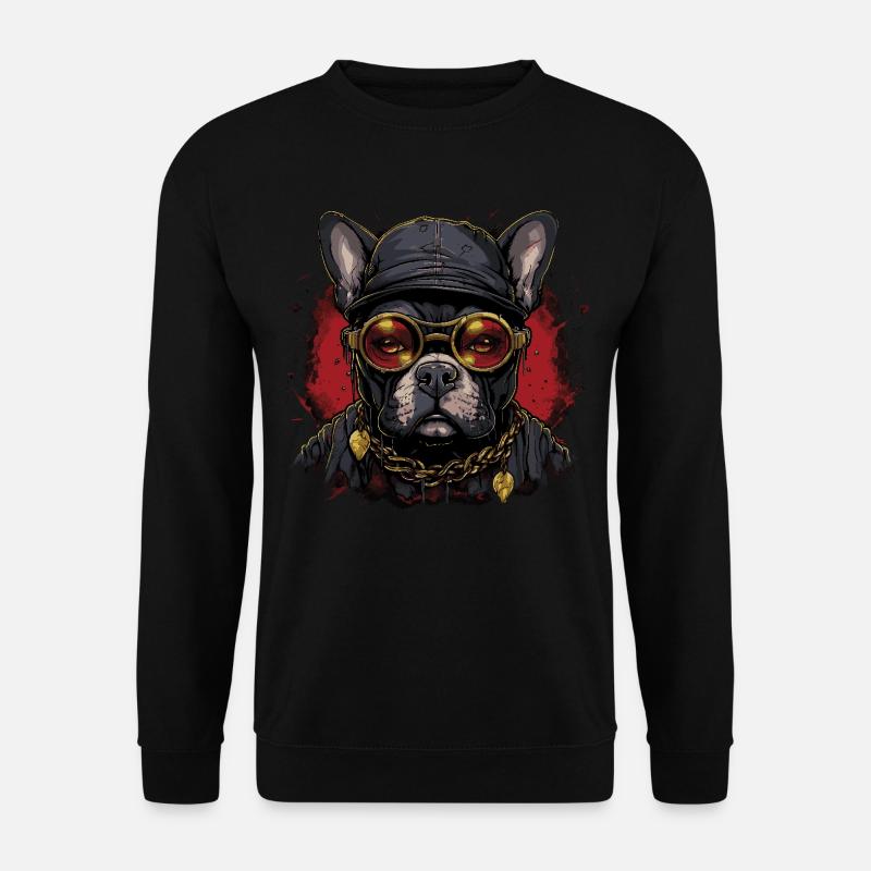 Französische Bulldogge mit Sonnenbrille - Unisex Pullover - Schwarz