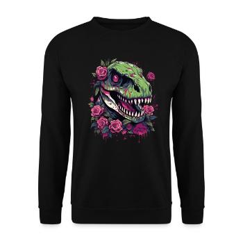 T-Rex Dino et fleurs - Sweat-shirt Unisexe - noir - Devant - Alina (178cm) & Michal (187cm)