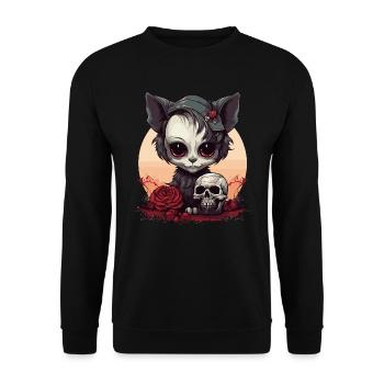 Cute Emo Gothic Kitten - Unisex Sweatshirt - black - Front - Alina (178cm) & Michal (187cm)