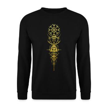 Aegishjalmur Triskele Wikinger Runen Seidr Magie - Unisex Pullover - Schwarz - Vorne - Alina (178cm) & Michal (187cm)