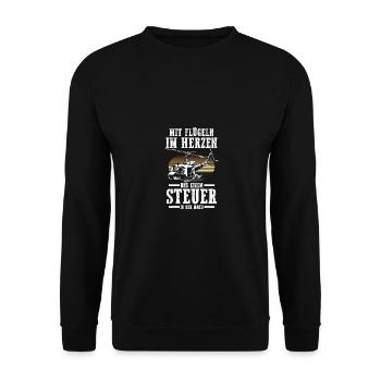 Pilot Fliegen Flieger Helikopter Hubschrauber - Unisex Pullover - Schwarz - Vorne - Alina (178cm) & Michal (187cm)
