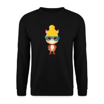 cute little deer with bobble hat and glasses - Unisex Sweatshirt - black - Front - Alina (178cm) & Michal (187cm)