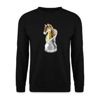 Pferd Schachfigur Springer Schach - Unisex Pullover - Schwarz - Vorne - Alina (178cm) & Michal (187cm)