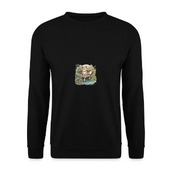 japanischer Hund Shiba Inu am Wasser Teich - Unisex Pullover - Schwarz - Vorne - Alina (178cm) & Michal (187cm)