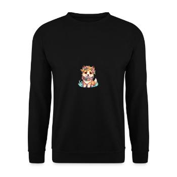 japanisch Hund Shiba Inu Mädchen mit Blumen Kranz - Unisex Pullover - Schwarz - Vorne - Alina (178cm) & Michal (187cm)
