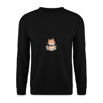 japanisch Hund Shiba Inu Junge mit Blumen Halstuch - Unisex Pullover - Schwarz - Vorne - Alina (178cm) & Michal (187cm)