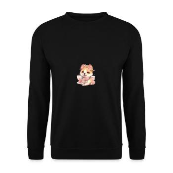 japanisch Hund Shiba Inu Mädchen mit Halstuch - Unisex Pullover - Schwarz - Vorne - Alina (178cm) & Michal (187cm)