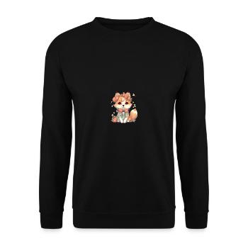 japanisch Hund Shiba Inu Mädchen mit Halstuch - Unisex Pullover - Schwarz - Vorne - Alina (178cm) & Michal (187cm)
