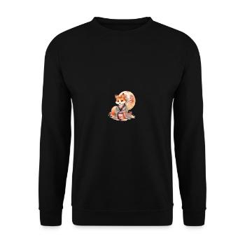 japanisch Hund Shiba Inu im Kimono mit Blumen - Unisex Pullover - Schwarz - Vorne - Alina (178cm) & Michal (187cm)