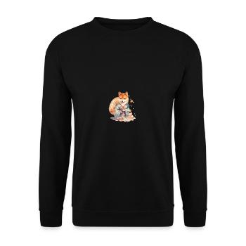 japanisch Hund Shiba Inu im Kimono mit Blumen - Unisex Pullover - Schwarz - Vorne - Alina (178cm) & Michal (187cm)