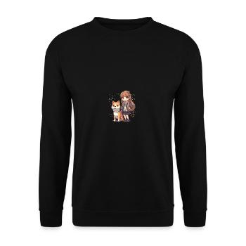 Mädchen mit Haustier japanisch Hund Shiba Inu - Unisex Pullover - Schwarz - Vorne - Alina (178cm) & Michal (187cm)