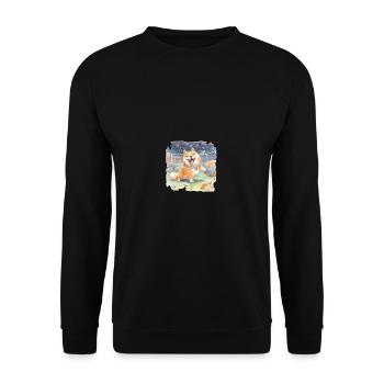japanisch Hund Shiba Inu buntes Aquarell Fußball - Unisex Pullover - Schwarz - Vorne - Alina (178cm) & Michal (187cm)