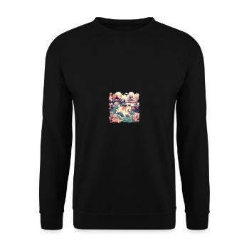 japanisch Hund Shiba Inu Kirschblüten Japan Burg - Unisex Pullover - Schwarz - Vorne - Alina (178cm) & Michal (187cm)