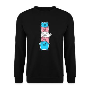 Trans Flagge Schwein Design für Trans Menschen - Unisex Pullover - Schwarz - Vorne - Alina (178cm) & Michal (187cm)