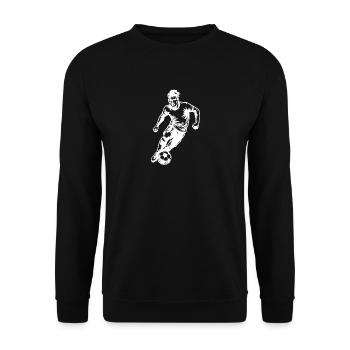 Schneller Fussballspieler mit Ball im Angriff - Unisex Pullover - Schwarz - Vorne - Alina (178cm) & Michal (187cm)