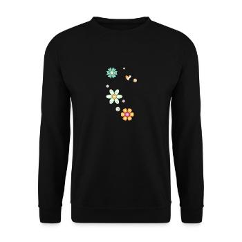 Doodle Motiv mit Blumen und Herz - Unisex Pullover - Schwarz - Vorne - Alina (178cm) & Michal (187cm)