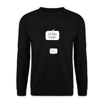 Sprechblasen Mutter und Kind Hunger - Unisex Pullover - Schwarz - Vorne - Alina (178cm) & Michal (187cm)