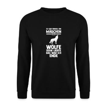 Tier Waldtier Wolf - Unisex Pullover - Schwarz - Vorne - Alina (178cm) & Michal (187cm)