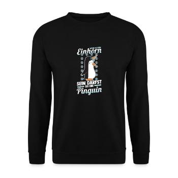 Einhorn Pinguin - Unisex Pullover - Schwarz - Vorne - Alina (178cm) & Michal (187cm)