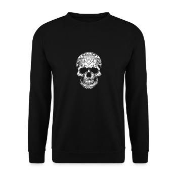 dekorativer Schädel in schwarzweiss - Unisex Pullover - Schwarz - Vorne - Alina (178cm) & Michal (187cm)
