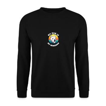 Mein Hund ist mein Wingman Spruch lustig - Unisex Pullover - Schwarz - Vorne - Alina (178cm) & Michal (187cm)