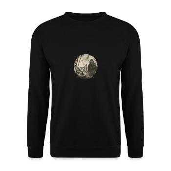 Überraschte Katze Und Bigfoot -Begegnung Design - Unisex Pullover - Schwarz - Vorne - Alina (178cm) & Michal (187cm)