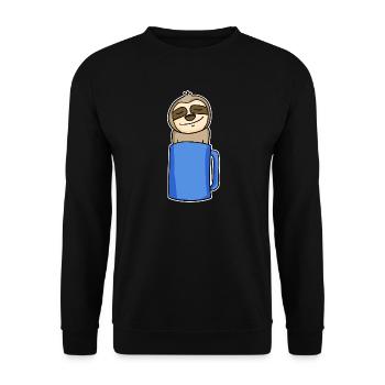 Faultier im Kaffeebecher - Unisex Pullover - Schwarz - Vorne - Alina (178cm) & Michal (187cm)