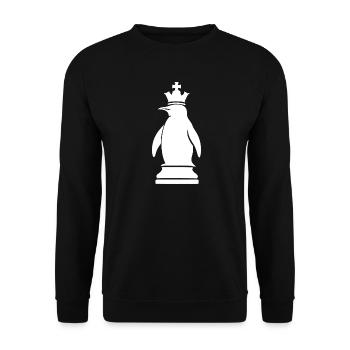 Skurriler Pinguin Schachspieler Minimalistisch - Unisex Pullover - Schwarz - Vorne - Alina (178cm) & Michal (187cm)