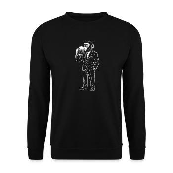 Chimp in a Suit Drinking Beer - Unisex Sweatshirt - black - Front - Alina (178cm) & Michal (187cm)